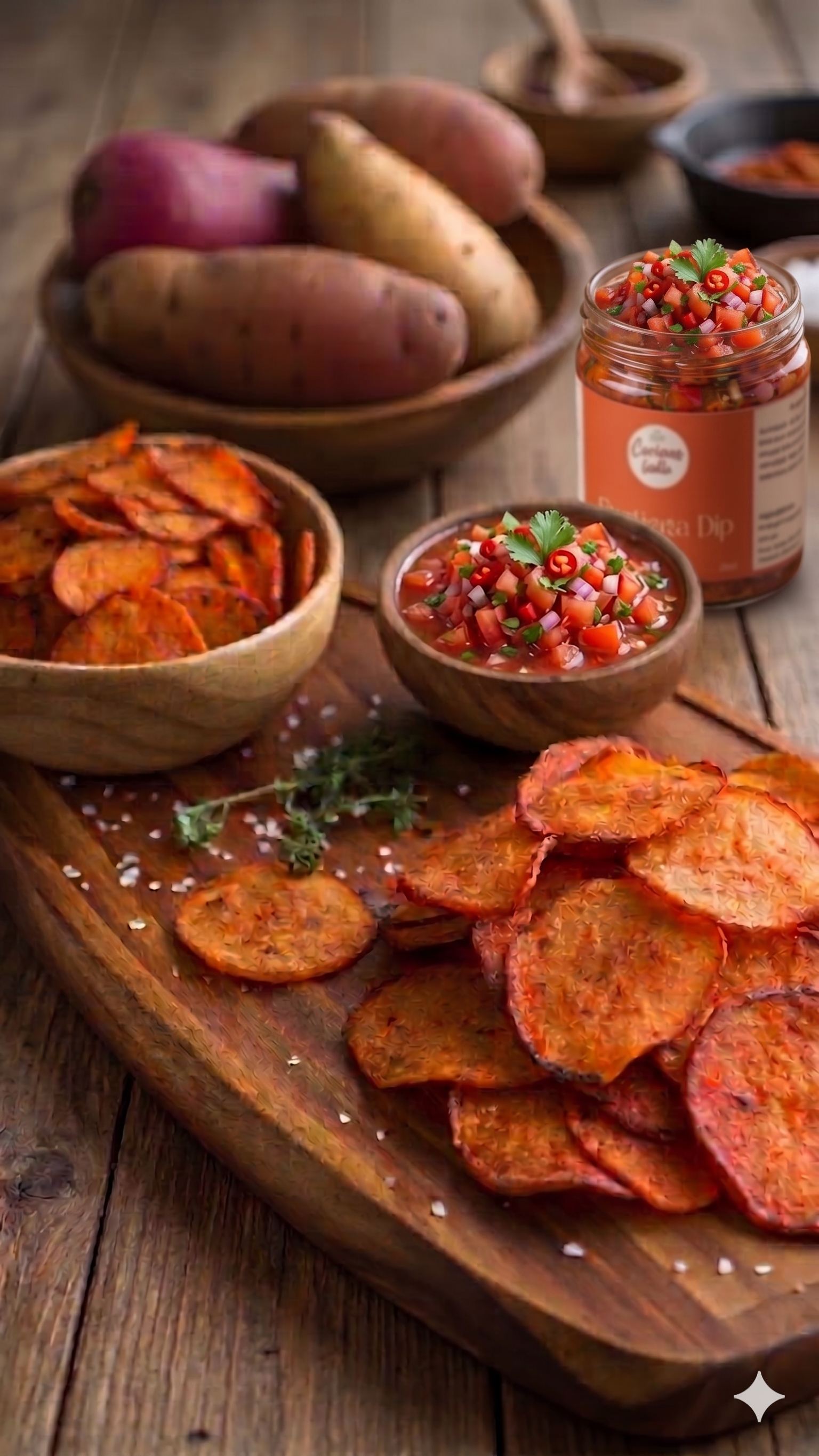 The Fiery Dip with sweet potato chips